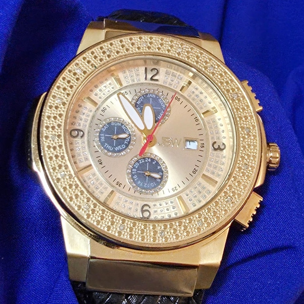 JBW 18 Diamonda Gold Tone Chrono Luxury Mens Watch 48mm JB-6101L